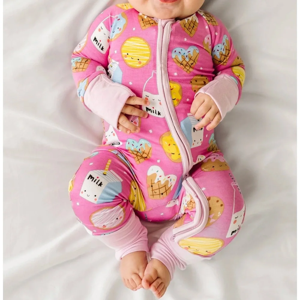 Little Sleepies Baby Cookies & Milk Zippy Footless / Footed Sleeper, Pink,0-3 mo